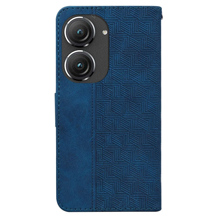 For Asus Zenfone 9 Geometric Embossed Flip Leather Phone Case(Blue)