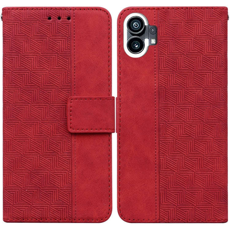 For Nothing Phone 1 Geometric Embossed Flip Leather Phone Case(Red)
