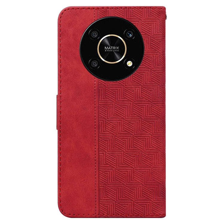 For Honor X9 / X9 5G Geometric Embossed Flip Leather Phone Case(Red)