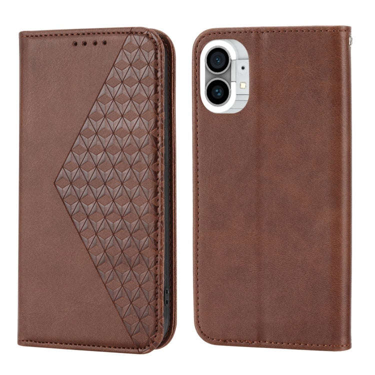For Nothing Phone 1 Cubic Grid Calf Texture Magnetic Closure Leather Phone Case(Brown)
