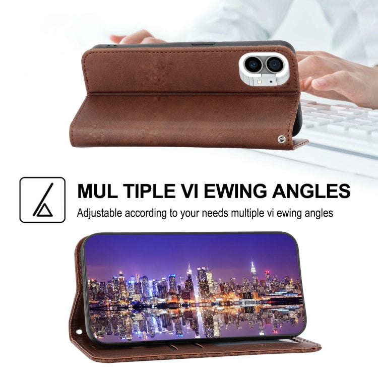For Nothing Phone 1 Cubic Grid Calf Texture Magnetic Closure Leather Phone Case(Brown)
