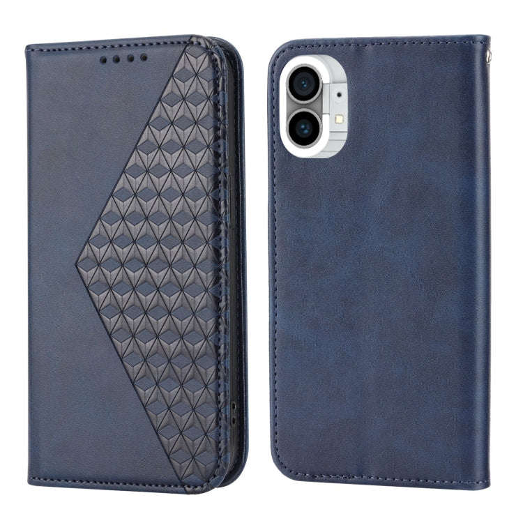 For Nothing Phone 1 Cubic Grid Calf Texture Magnetic Closure Leather Phone Case(Blue)