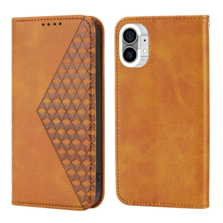 For Nothing Phone 1 Cubic Grid Calf Texture Magnetic Closure Leather Phone Case(Yellow)