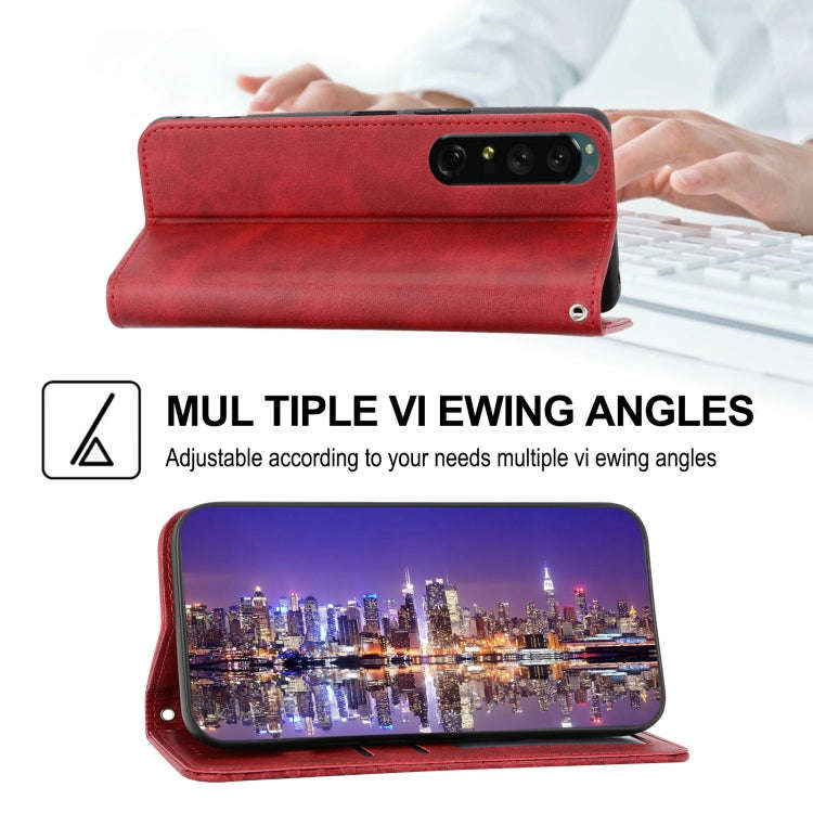 For Sony Xperia 1 IV Cubic Grid Calf Texture Magnetic Closure Leather Phone Case(Red)