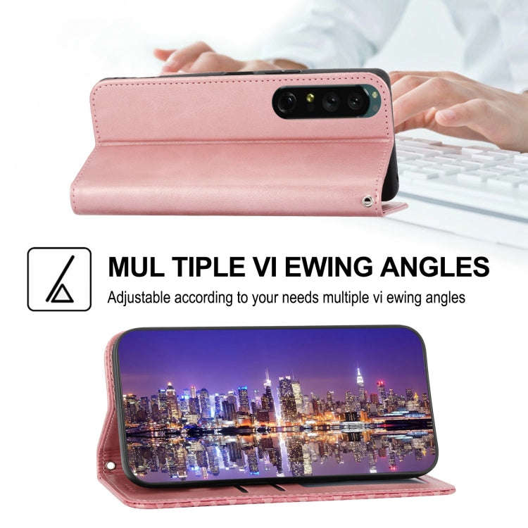 For Sony Xperia 1 IV Cubic Grid Calf Texture Magnetic Closure Leather Phone Case(Rose Gold)