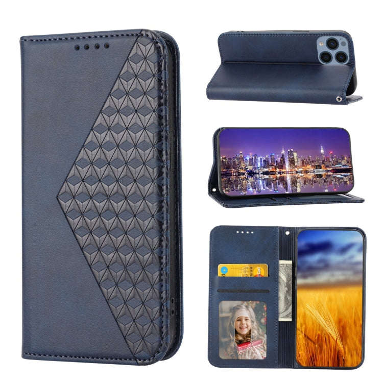 For Sony Xperia 1 IV Cubic Grid Calf Texture Magnetic Closure Leather Phone Case(Blue)