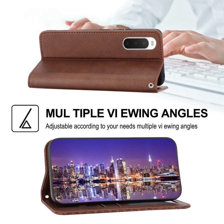 For Sony Xperia 10 IV Cubic Grid Calf Texture Magnetic Closure Leather Phone Case(Brown)