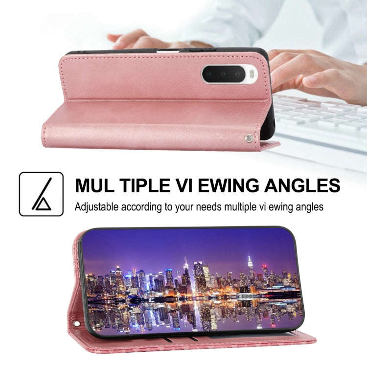 For Sony Xperia 10 IV Cubic Grid Calf Texture Magnetic Closure Leather Phone Case(Rose Gold)