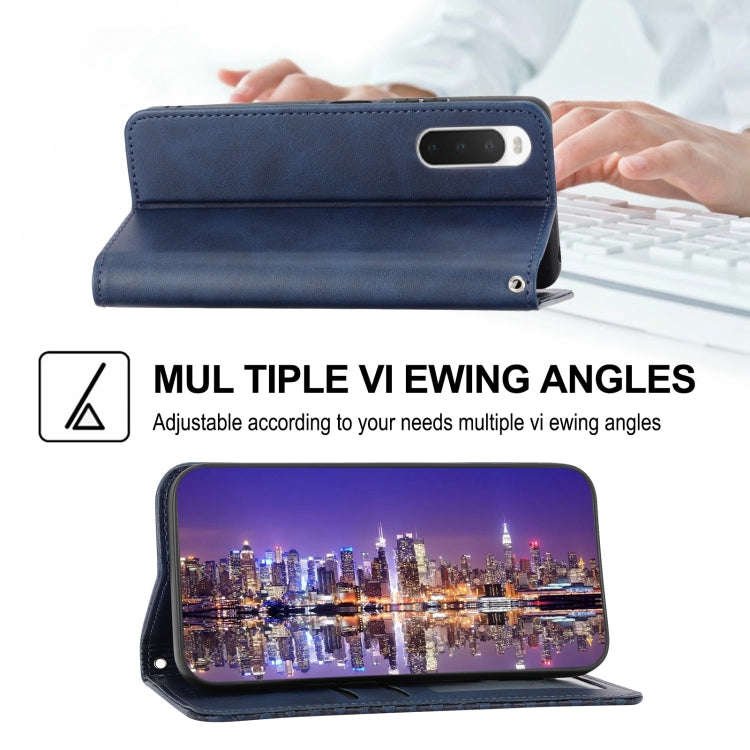 For Sony Xperia 10 IV Cubic Grid Calf Texture Magnetic Closure Leather Phone Case(Blue)