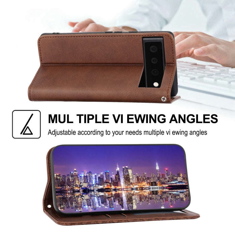 For Google Pixel 6 Cubic Grid Calf Texture Magnetic Closure Leather Phone Case(Brown)