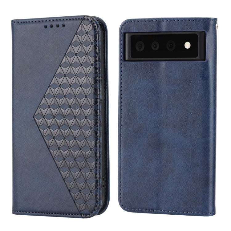 For Google Pixel 6 Cubic Grid Calf Texture Magnetic Closure Leather Phone Case(Blue)