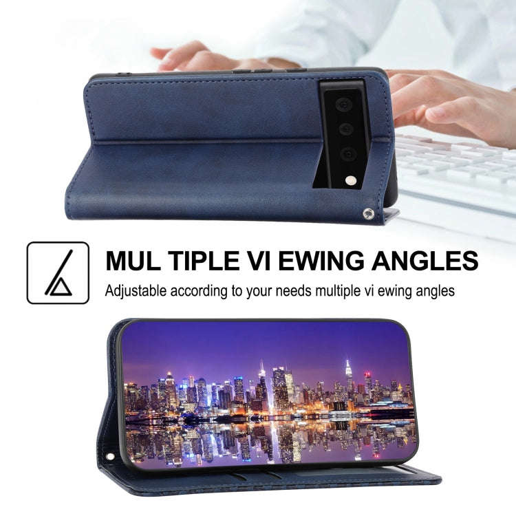 For Google Pixel 6 Cubic Grid Calf Texture Magnetic Closure Leather Phone Case(Blue)