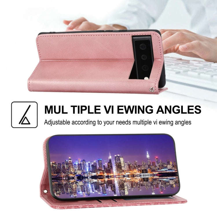 For Google Pixel 6 Pro Cubic Grid Calf Texture Magnetic Closure Leather Phone Case(Rose Gold)