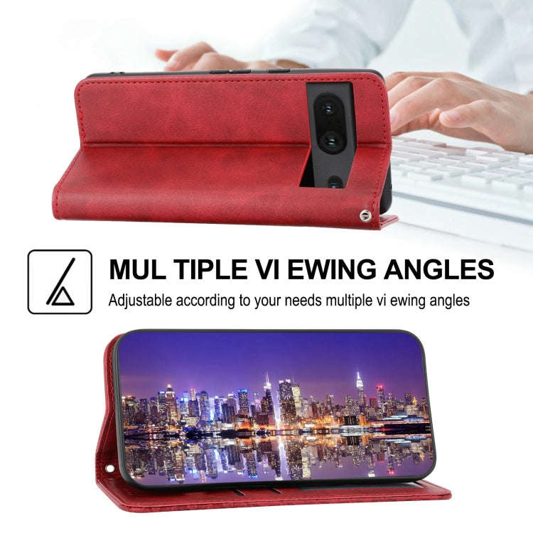 For Google Pixel 6a Cubic Grid Calf Texture Magnetic Closure Leather Phone Case(Red)