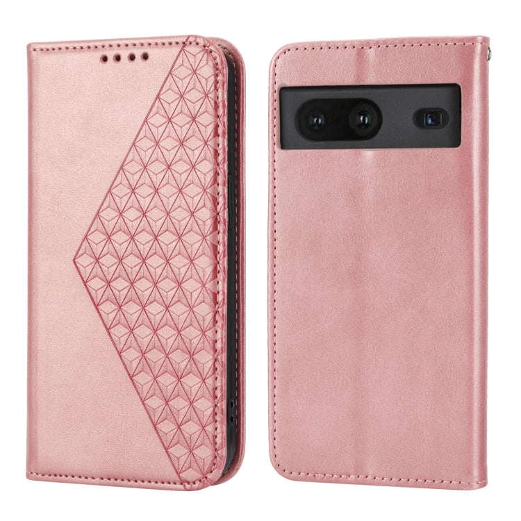For Google Pixel 6a Cubic Grid Calf Texture Magnetic Closure Leather Phone Case(Rose Gold)