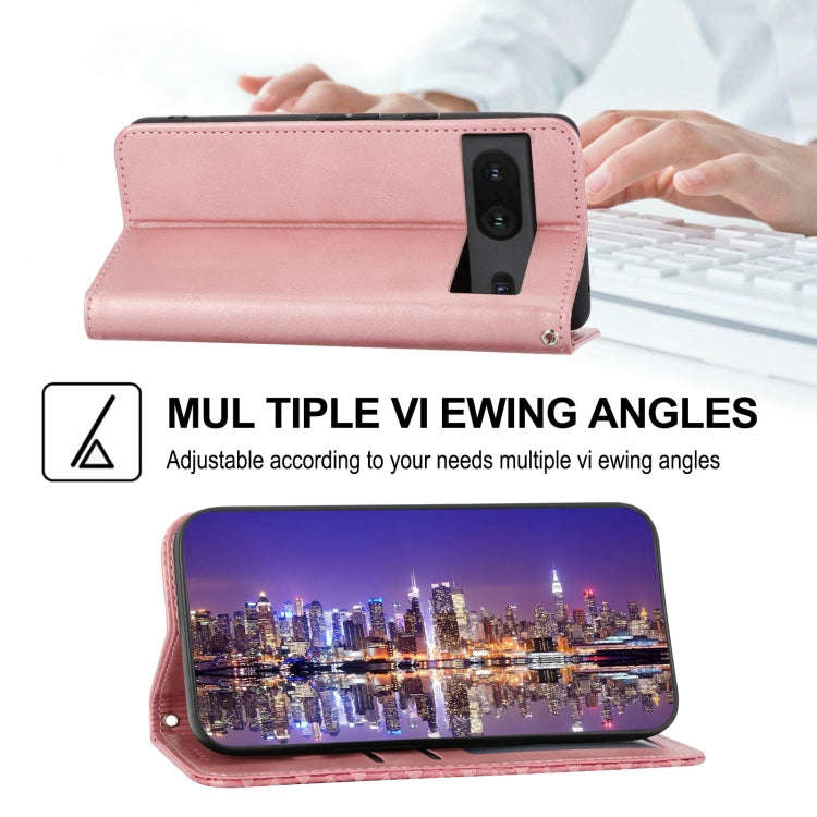 For Google Pixel 6a Cubic Grid Calf Texture Magnetic Closure Leather Phone Case(Rose Gold)