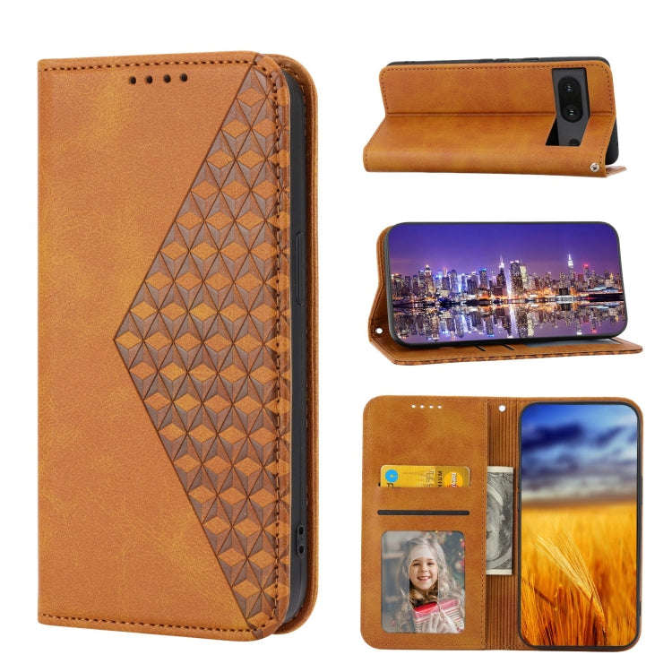 For Google Pixel 6a Cubic Grid Calf Texture Magnetic Closure Leather Phone Case(Yellow)