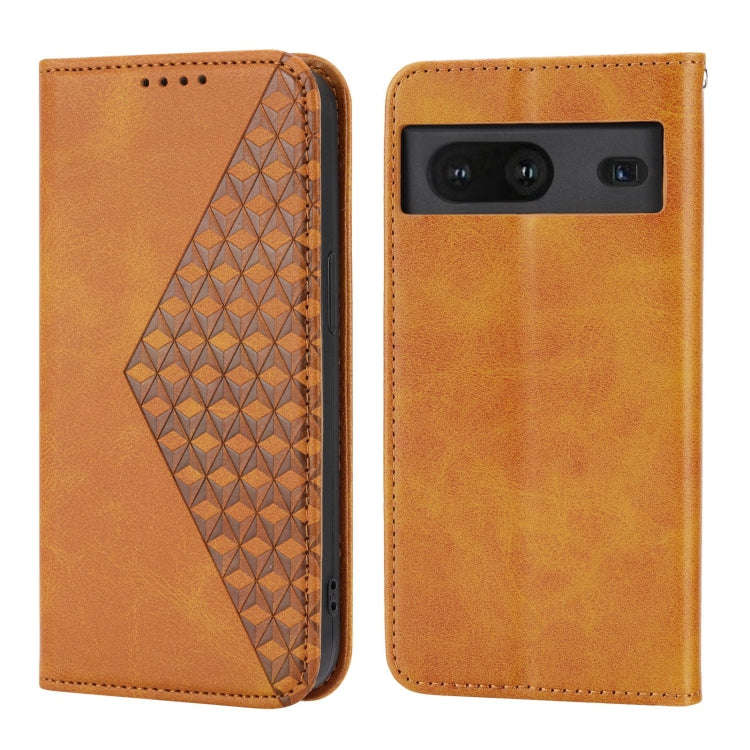 For Google Pixel 6a Cubic Grid Calf Texture Magnetic Closure Leather Phone Case(Yellow)