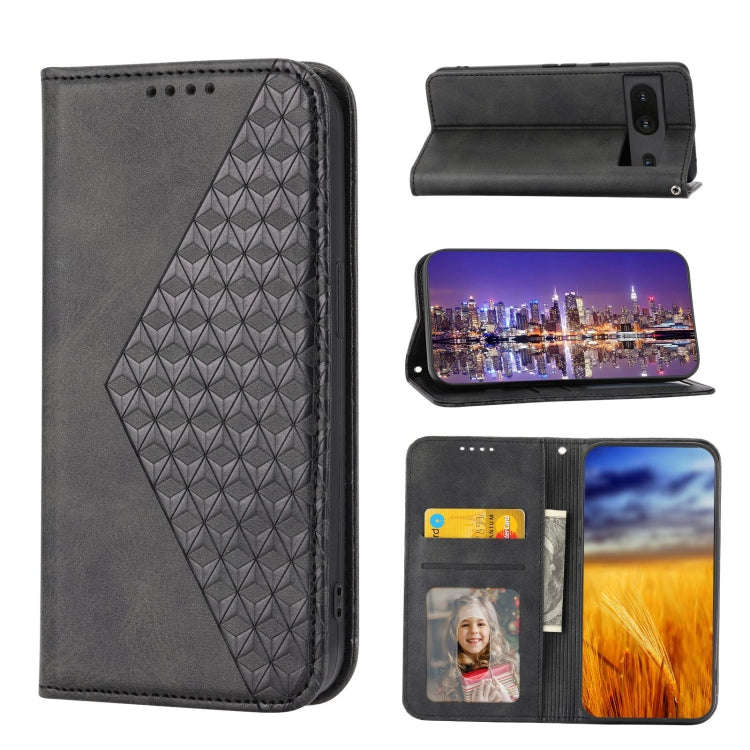 For Google Pixel 7 Cubic Grid Calf Texture Magnetic Closure Leather Phone Case(Black)