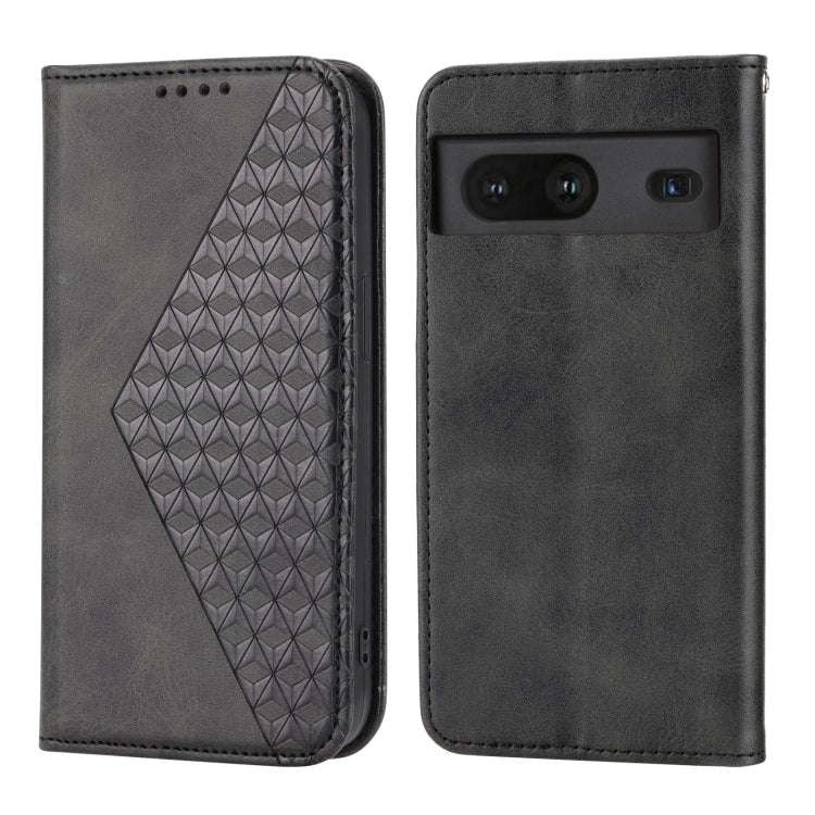 For Google Pixel 7 Cubic Grid Calf Texture Magnetic Closure Leather Phone Case(Black)