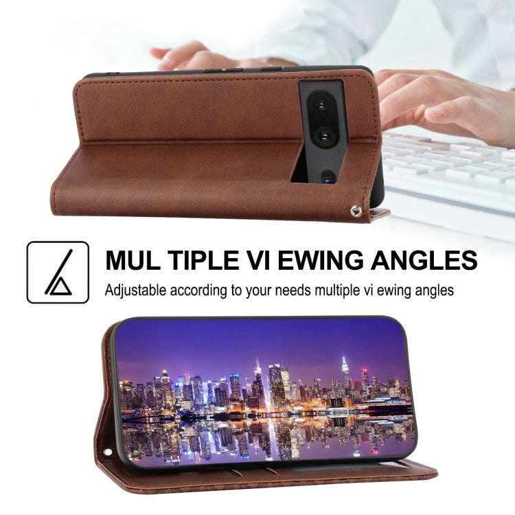 For Google Pixel 7 Cubic Grid Calf Texture Magnetic Closure Leather Phone Case(Brown)