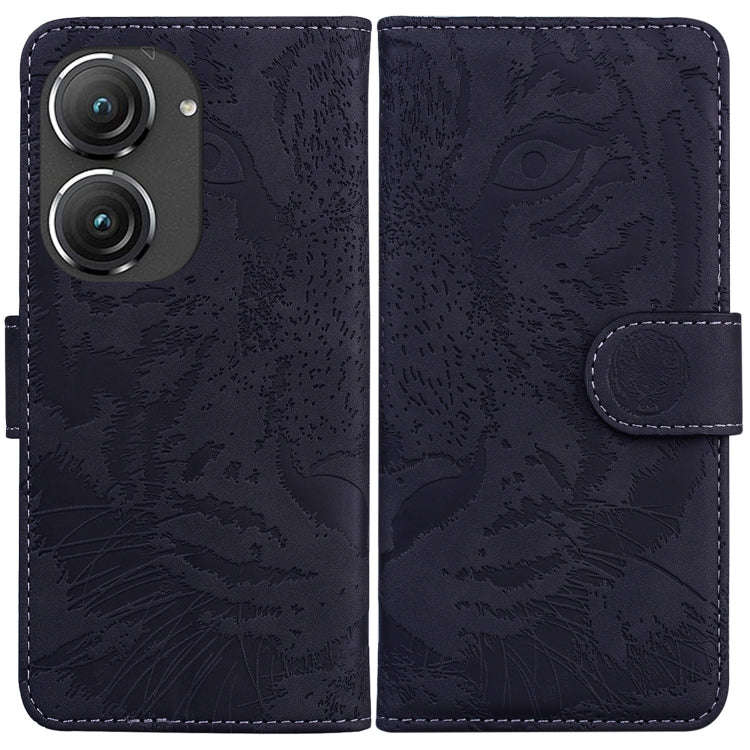 For Asus Zenfone 9 Tiger Embossing Pattern Flip Leather Phone Case(Black)