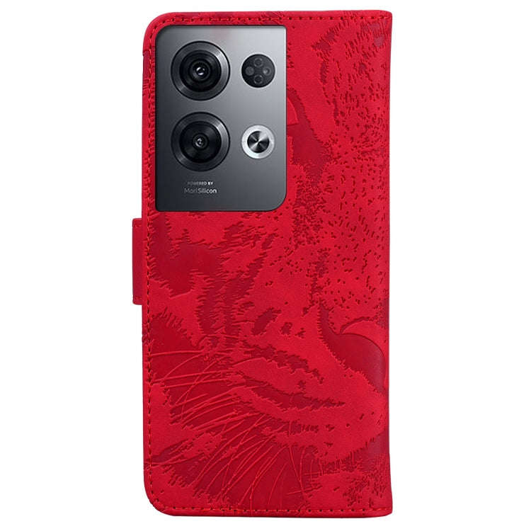 For OPPO Reno8 Pro Tiger Embossing Pattern Flip Leather Phone Case(Red)