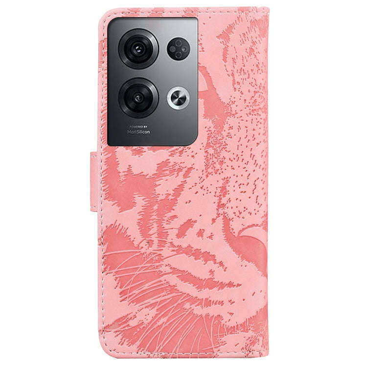 For OPPO Reno8 Pro Tiger Embossing Pattern Flip Leather Phone Case(Pink)