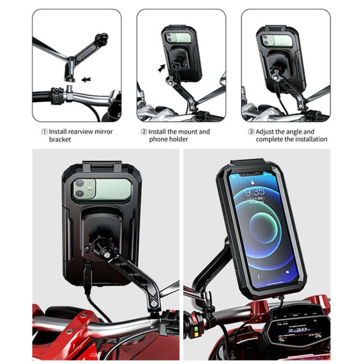 Kewig M18S-A2 Motorcycle / Bicycle Rearview Mirror Wireless Charging Waterproof Box Mobile Phone ...