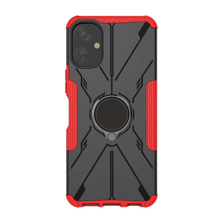 For Tecno Spark 9T Armor Bear Shockproof PC + TPU Phone Case with Ring(Red)
