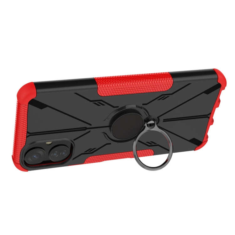 For Tecno Spark 9T Armor Bear Shockproof PC + TPU Phone Case with Ring(Red)
