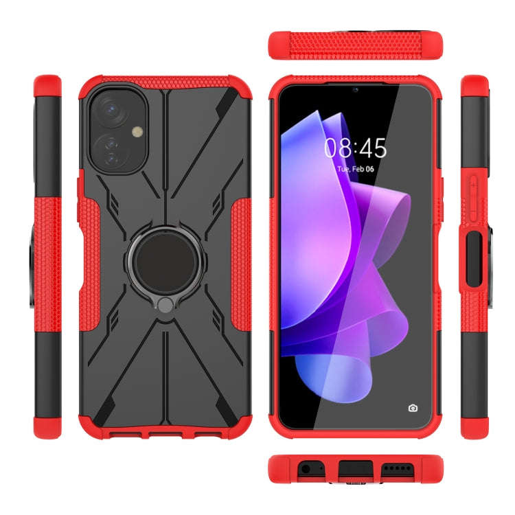 For Tecno Spark 9T Armor Bear Shockproof PC + TPU Phone Case with Ring(Red)