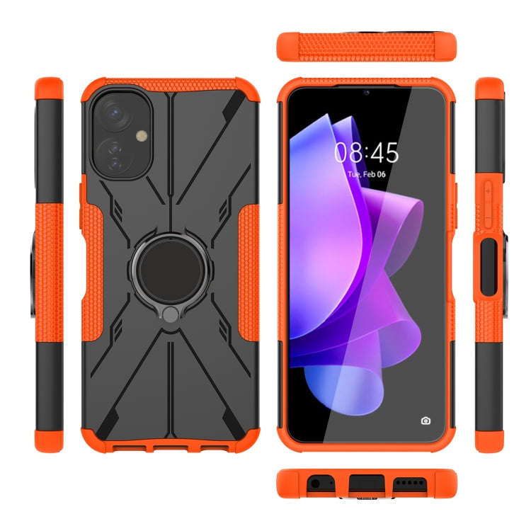 For Tecno Spark 9T Armor Bear Shockproof PC + TPU Phone Case with Ring(Orange)