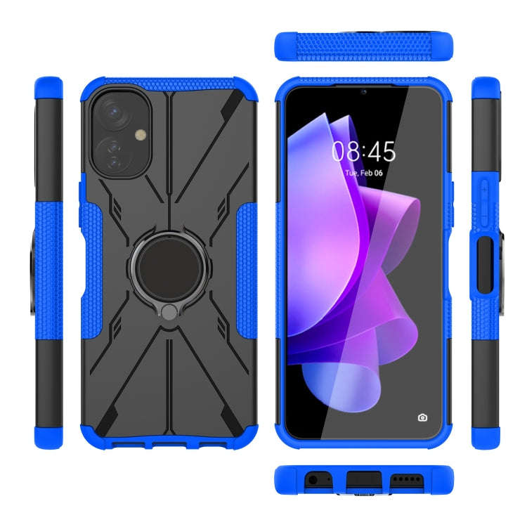 For Tecno Spark 9T Armor Bear Shockproof PC + TPU Phone Case with Ring(Blue)