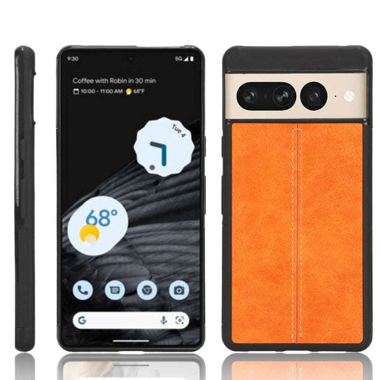 For Google Pixel 7 Pro 5G Shockproof Sewing Cow Skin Texture PC + PU + TPU Case(Orange)