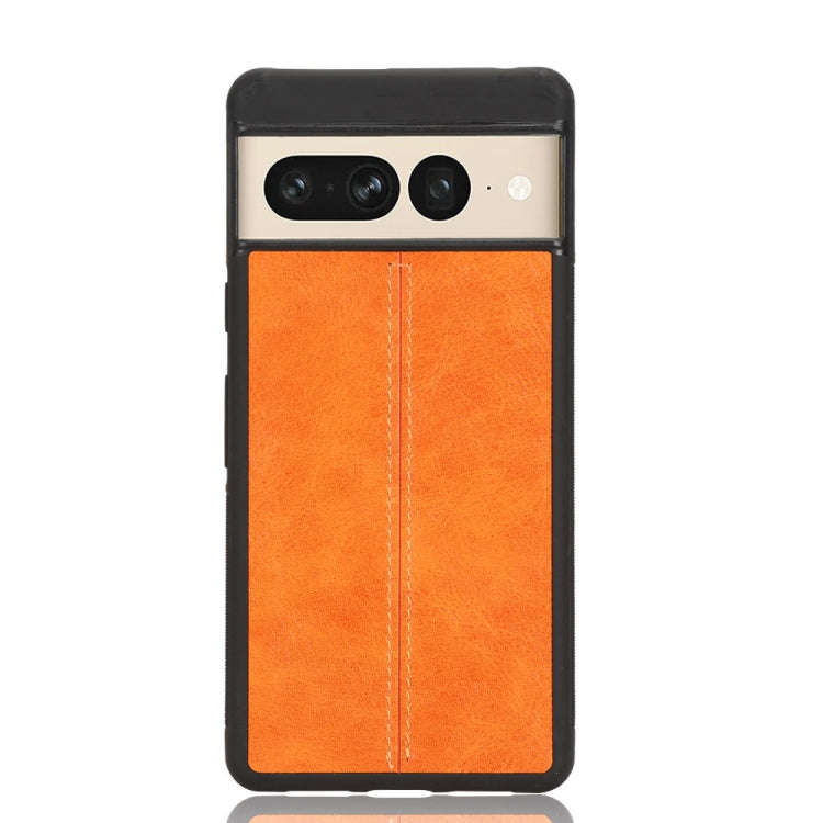 For Google Pixel 7 Pro 5G Shockproof Sewing Cow Skin Texture PC + PU + TPU Case(Orange)