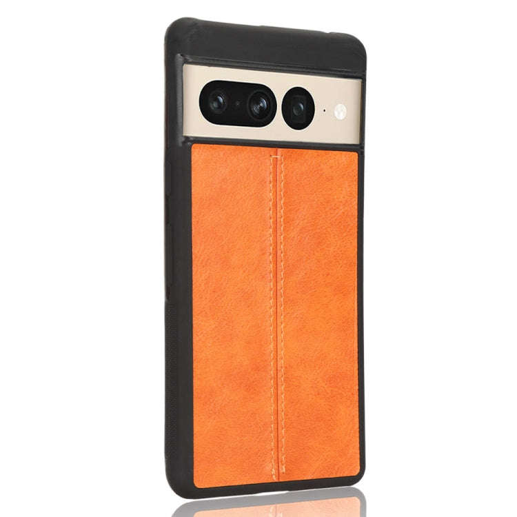 For Google Pixel 7 Pro 5G Shockproof Sewing Cow Skin Texture PC + PU + TPU Case(Orange)