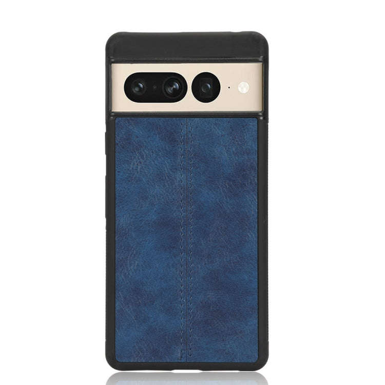For Google Pixel 7 Pro 5G Shockproof Sewing Cow Skin Texture PC + PU + TPU Case(Blue)