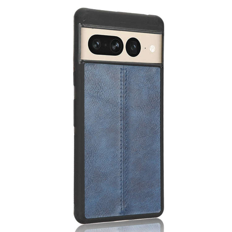 For Google Pixel 7 Pro 5G Shockproof Sewing Cow Skin Texture PC + PU + TPU Case(Blue)