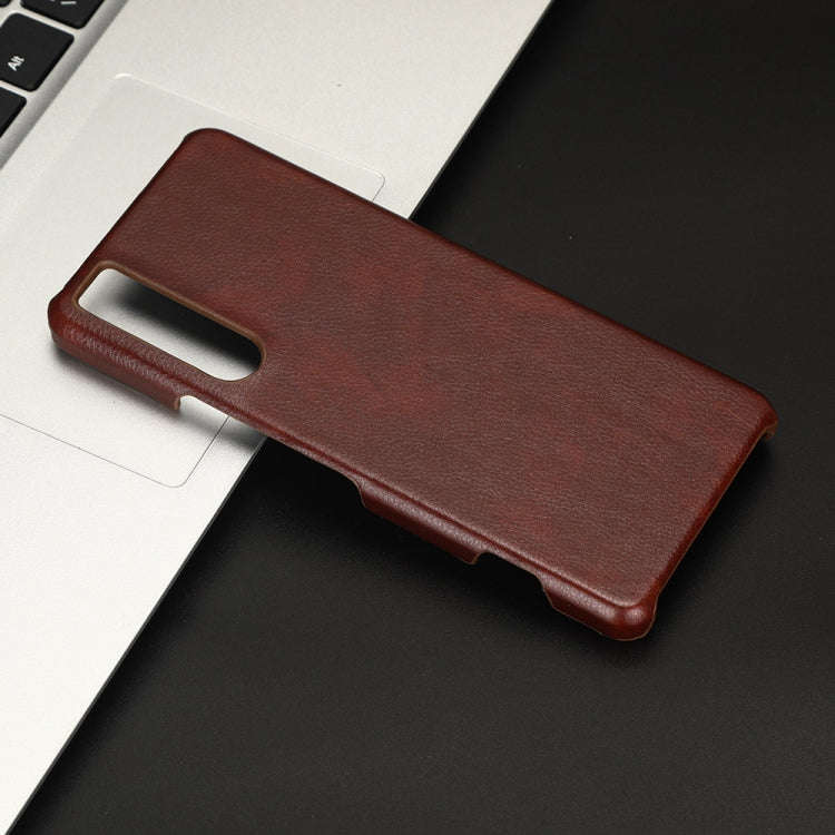For Sony Xperia 5 IV Shockproof Litchi Texture PC + PU Case(Brown)