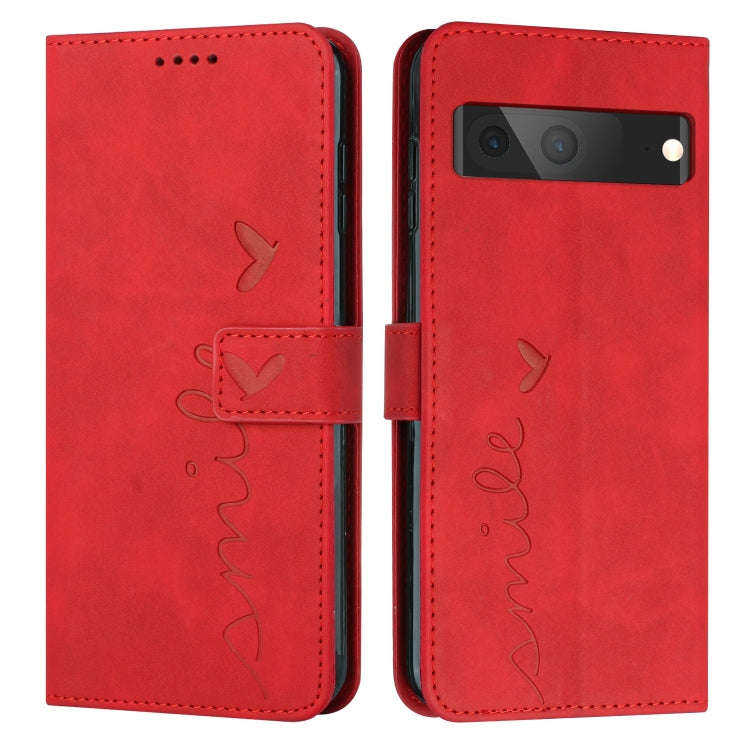 For Google Pixel 7 Skin Feel Heart Pattern Leather Phone Case(Red)