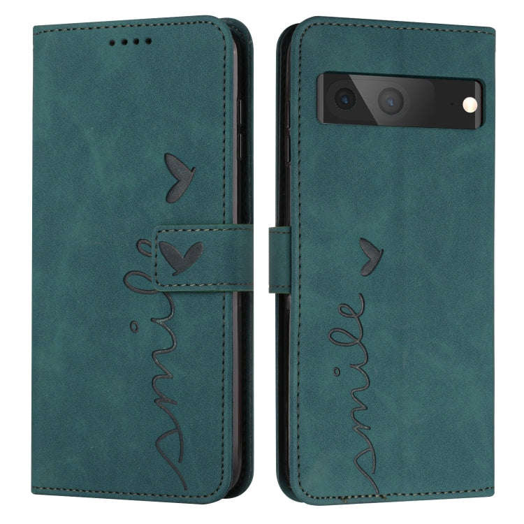 For Google Pixel 7 Skin Feel Heart Pattern Leather Phone Case(Green)