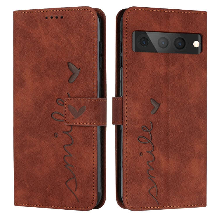 For Google Pixel 7 Pro Skin Feel Heart Pattern Leather Phone Case(Brown)