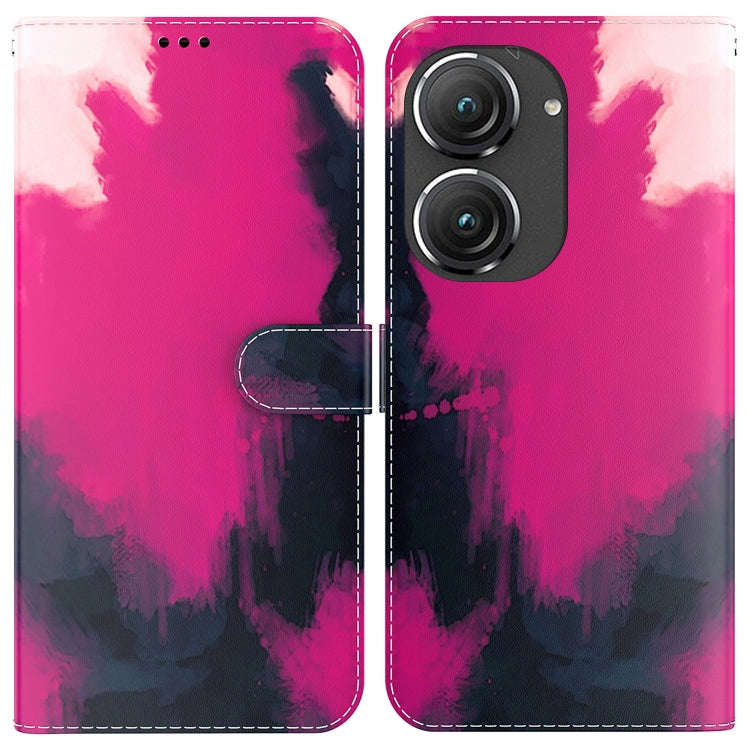 For Asus Zenfone 9 Watercolor Pattern Flip Leather Phone Case(Berry Color)