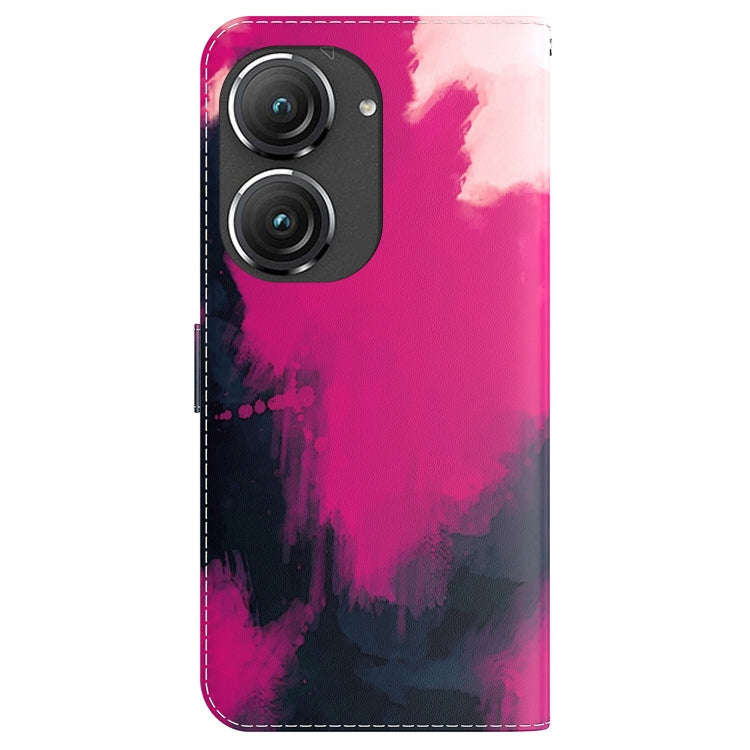 For Asus Zenfone 9 Watercolor Pattern Flip Leather Phone Case(Berry Color)