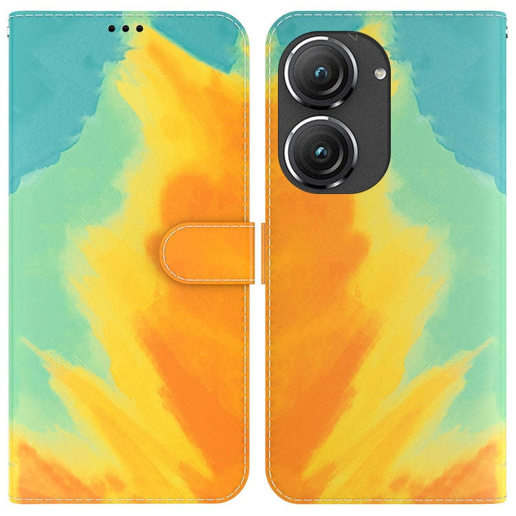 For Asus Zenfone 9 Watercolor Pattern Flip Leather Phone Case(Autumn Leaf)