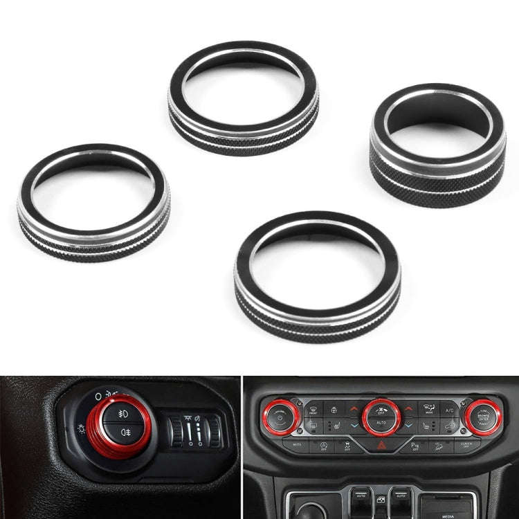 For Jeep Wrangler 2018-2021 4 in 1 Car Air Conditioner Switch Headlight Button Knob Cover Trim(Bl...