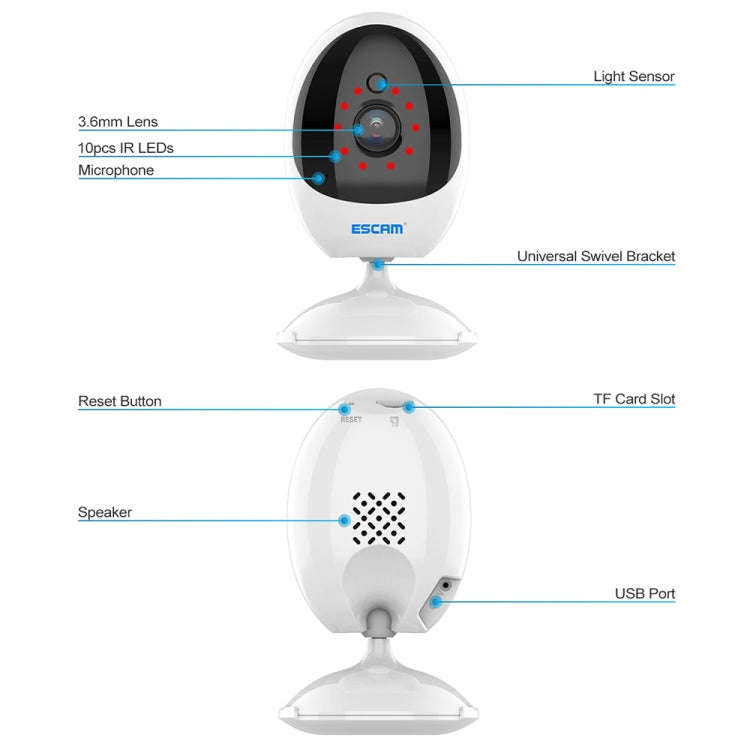 ESCAM QF006 3MP 1296P HD Indoor Wireless PTZ IP Camera IR Night Vision AI Humanoid Detection Home...