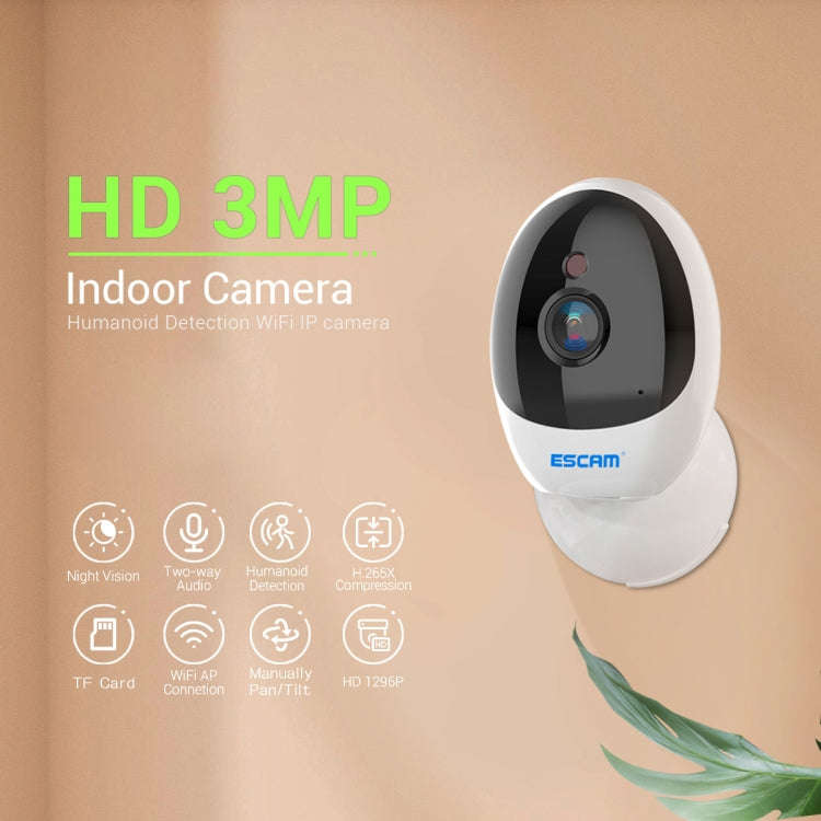 ESCAM QF006 3MP 1296P HD Indoor Wireless PTZ IP Camera IR Night Vision AI Humanoid Detection Home...
