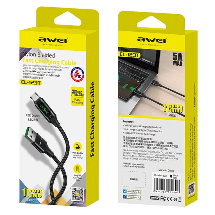 awei CL-123T 1m USB to USB-C / Type-C Digital Display Data Fast Charging Cable